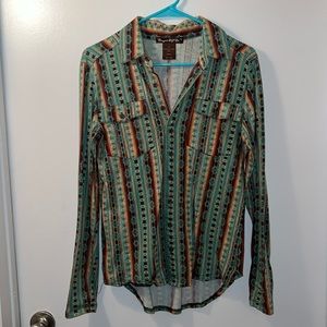 Cowgirl Tuff Co. Coral Aztec Pullover Button up Rodeo Shirt